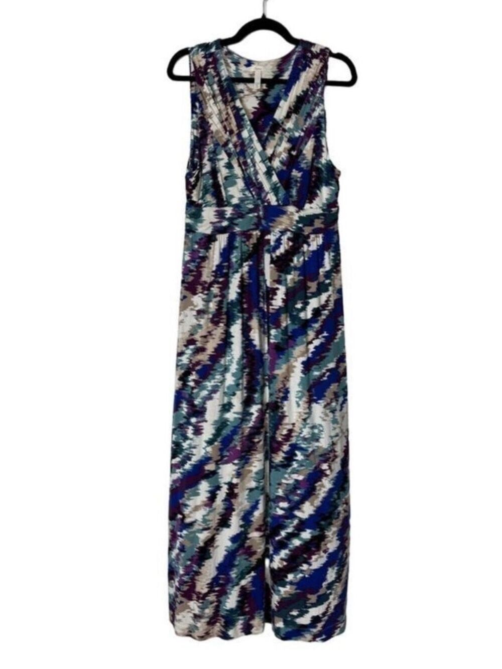 Soma Geometric Maxi Dress Large Faux Wrap Stretch Vacation Resort Beach Travel